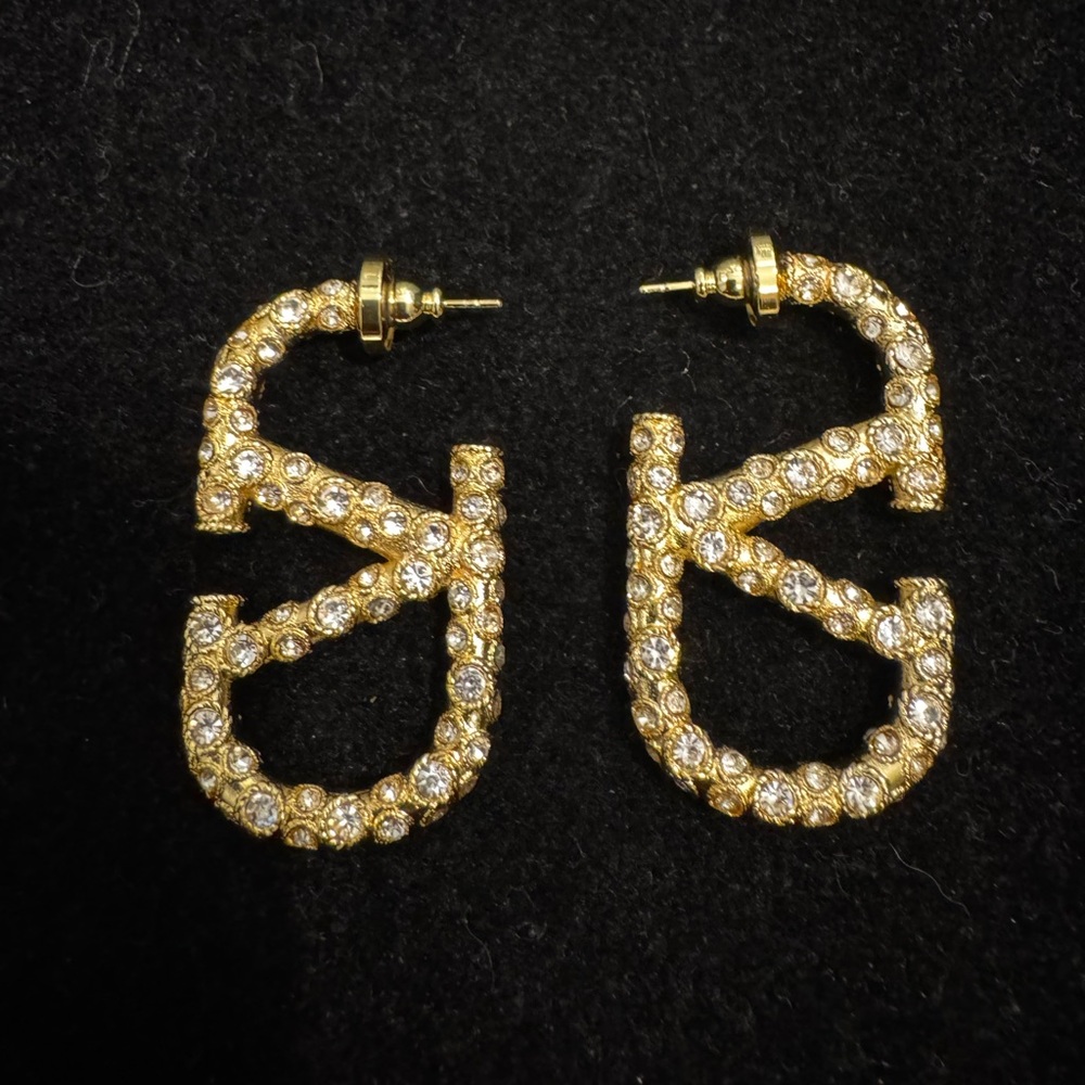 Valentino Gold Crystal Embellished Earrings